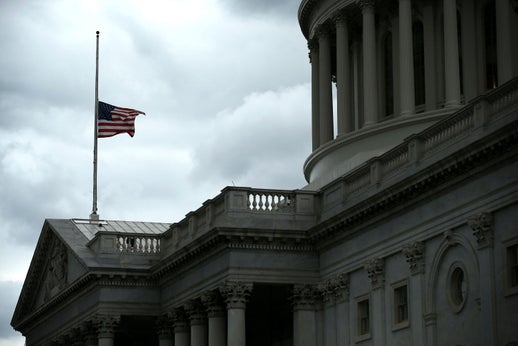 A flag at the U.S. Capitol flies at half-staff for the late Sen. Frank Lautenberg, D-N.J., June 6, 2013, in Washington, D.C.